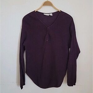 Anchor Blue Sweater Vintage Purple Ramie Blend Quarter Button V Neck Retro